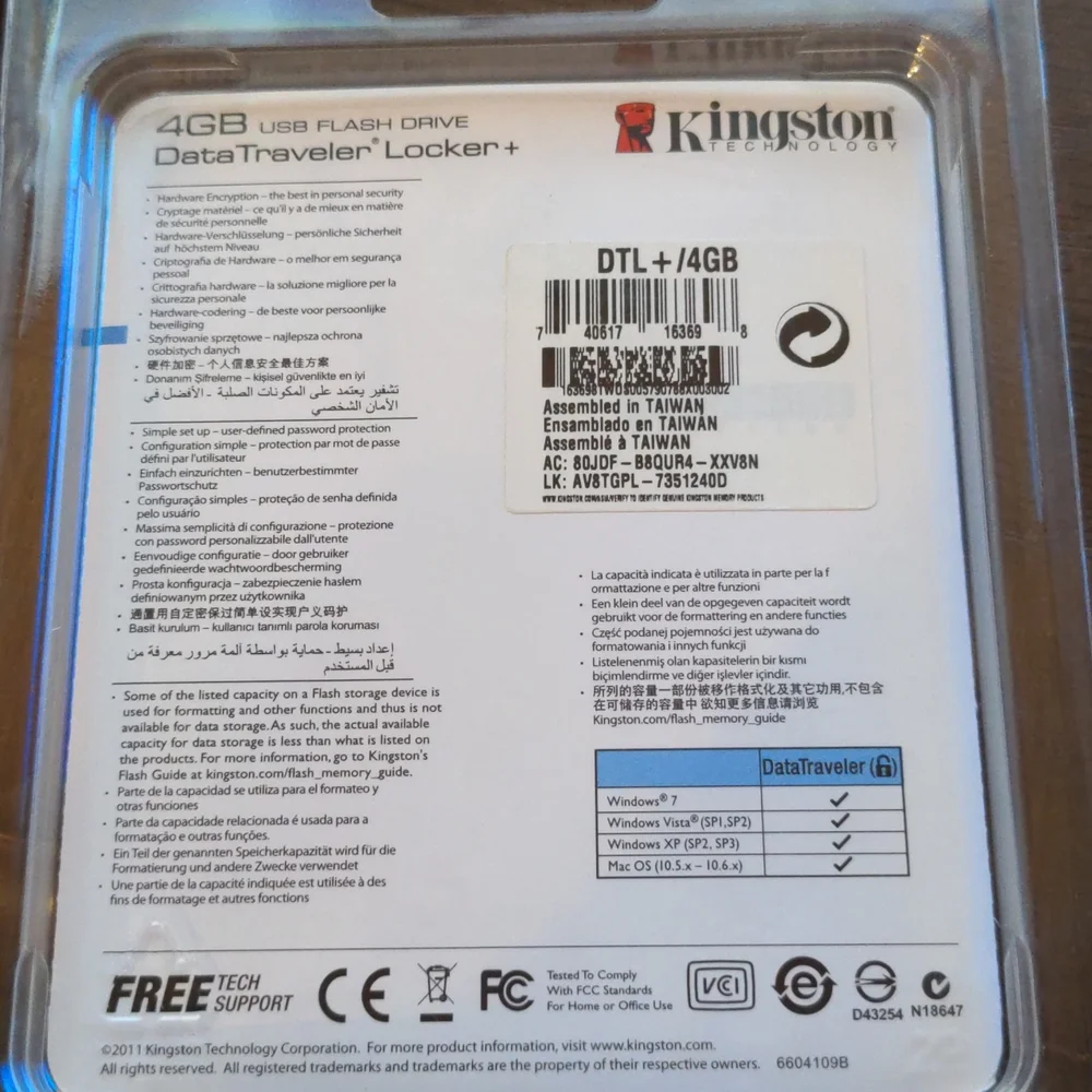 Selling in lots of four - 4 GB Kingston Technology Data traveler locker +
